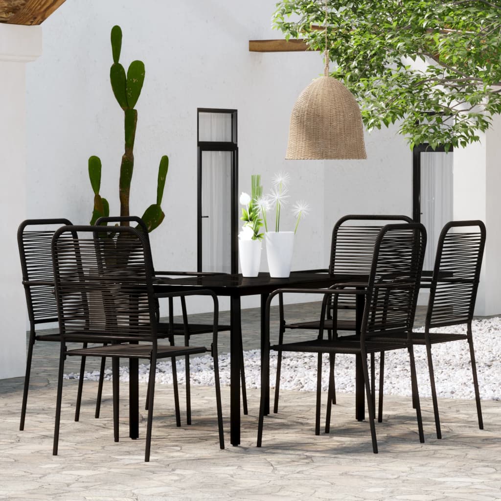 7 Pcs conjunto de jantar para jardim preto