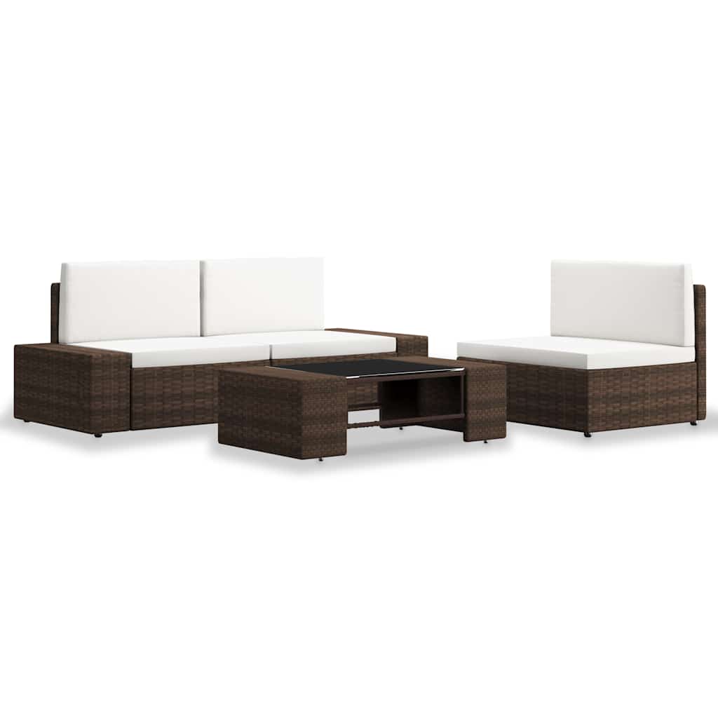 4 Pcs conjunto lounge para jardim vime PE castanho