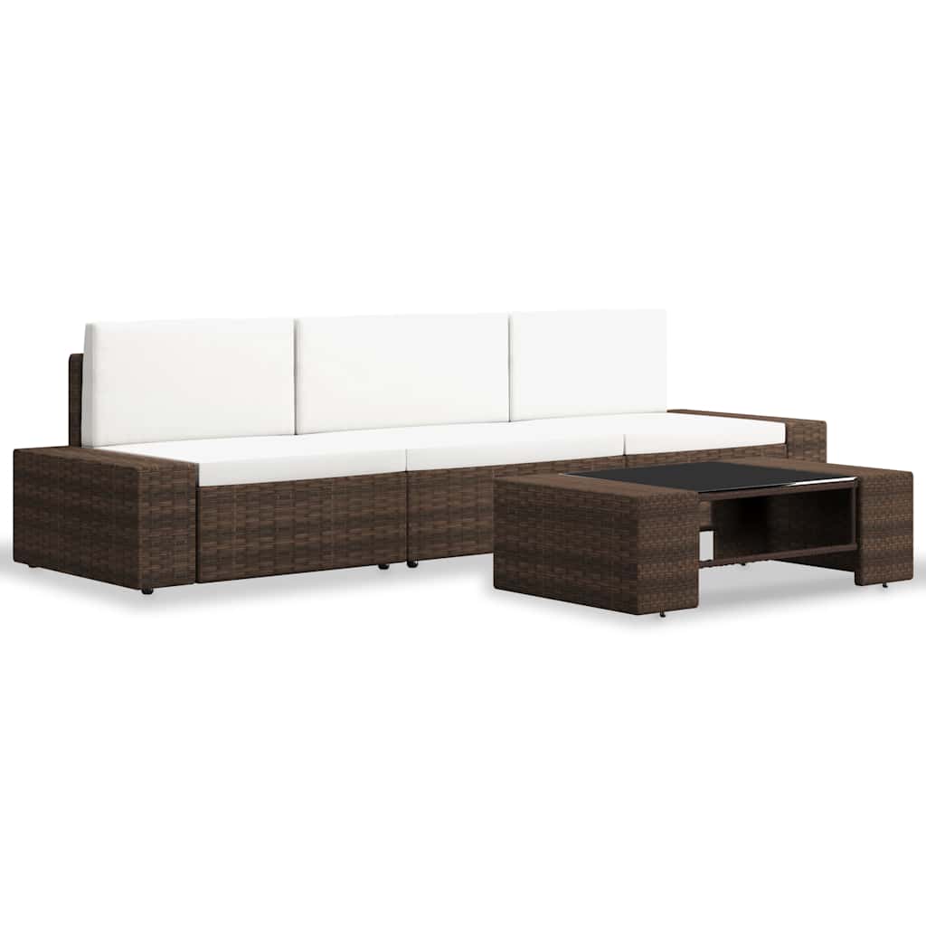 4 Pcs conjunto lounge para jardim vime PE castanho