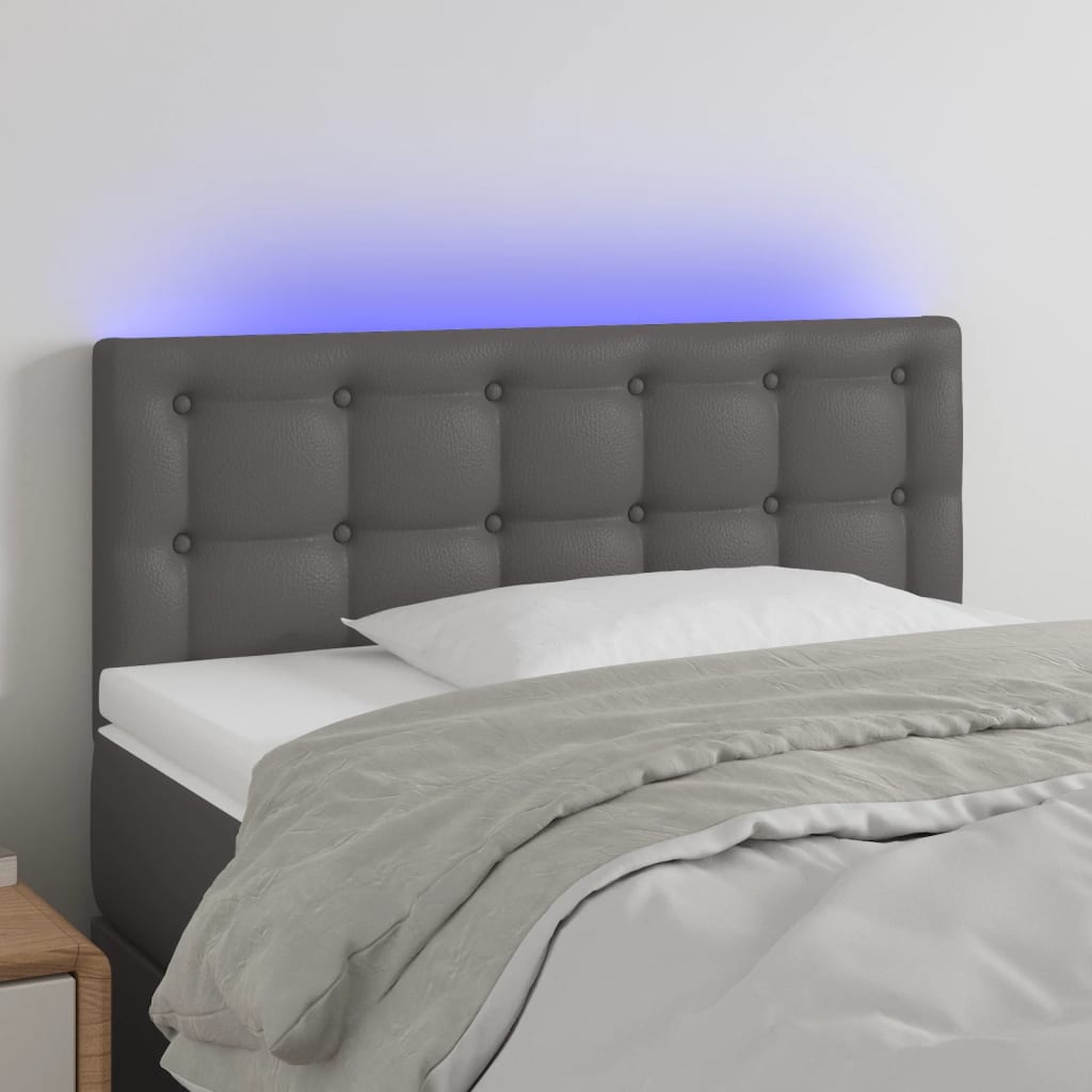 Cabeceira de cama c/ LED 90x5x78/88cm couro artificial cinzento