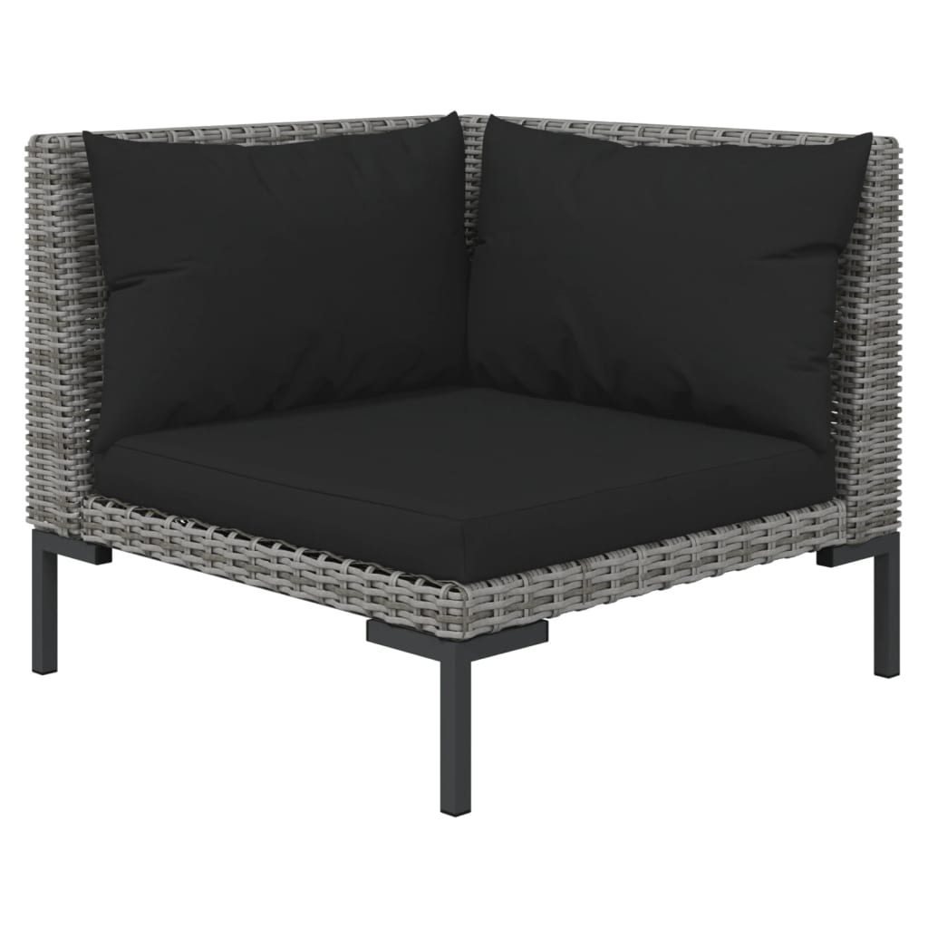 6 Pcs conj. lounge jardim c/ almofadões vime PE cinzento-escuro