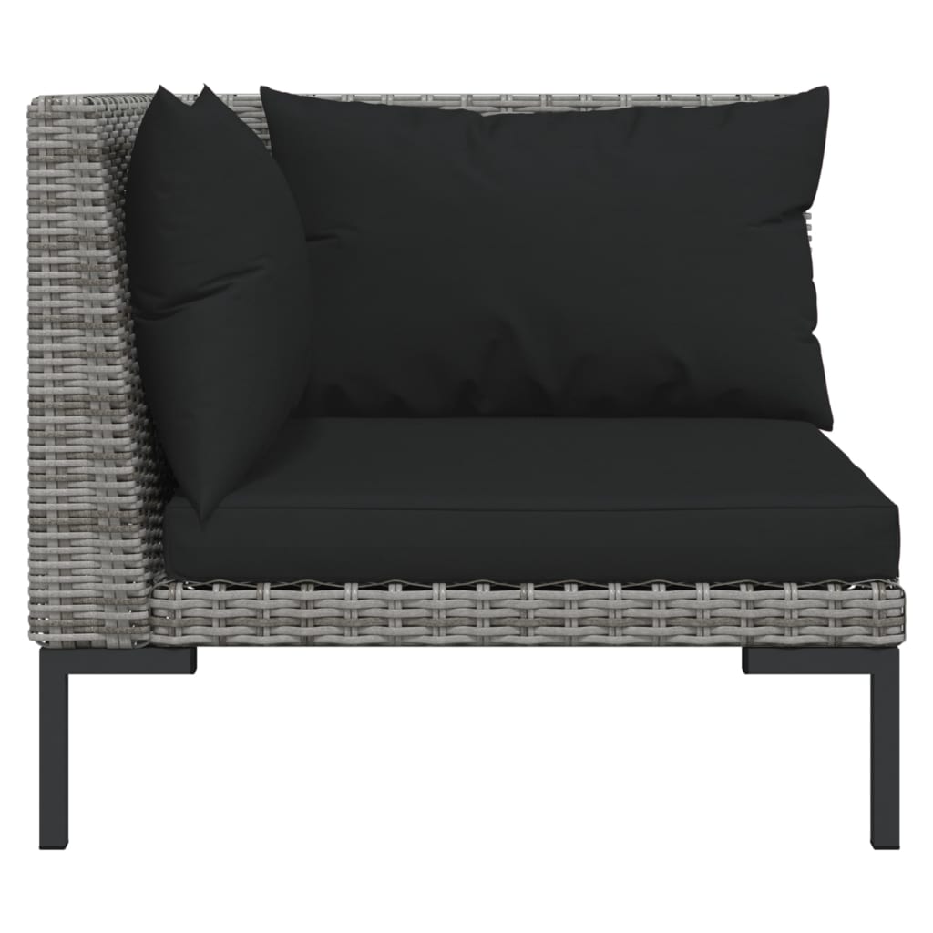 6 Pcs conj. lounge jardim c/ almofadões vime PE cinzento-escuro