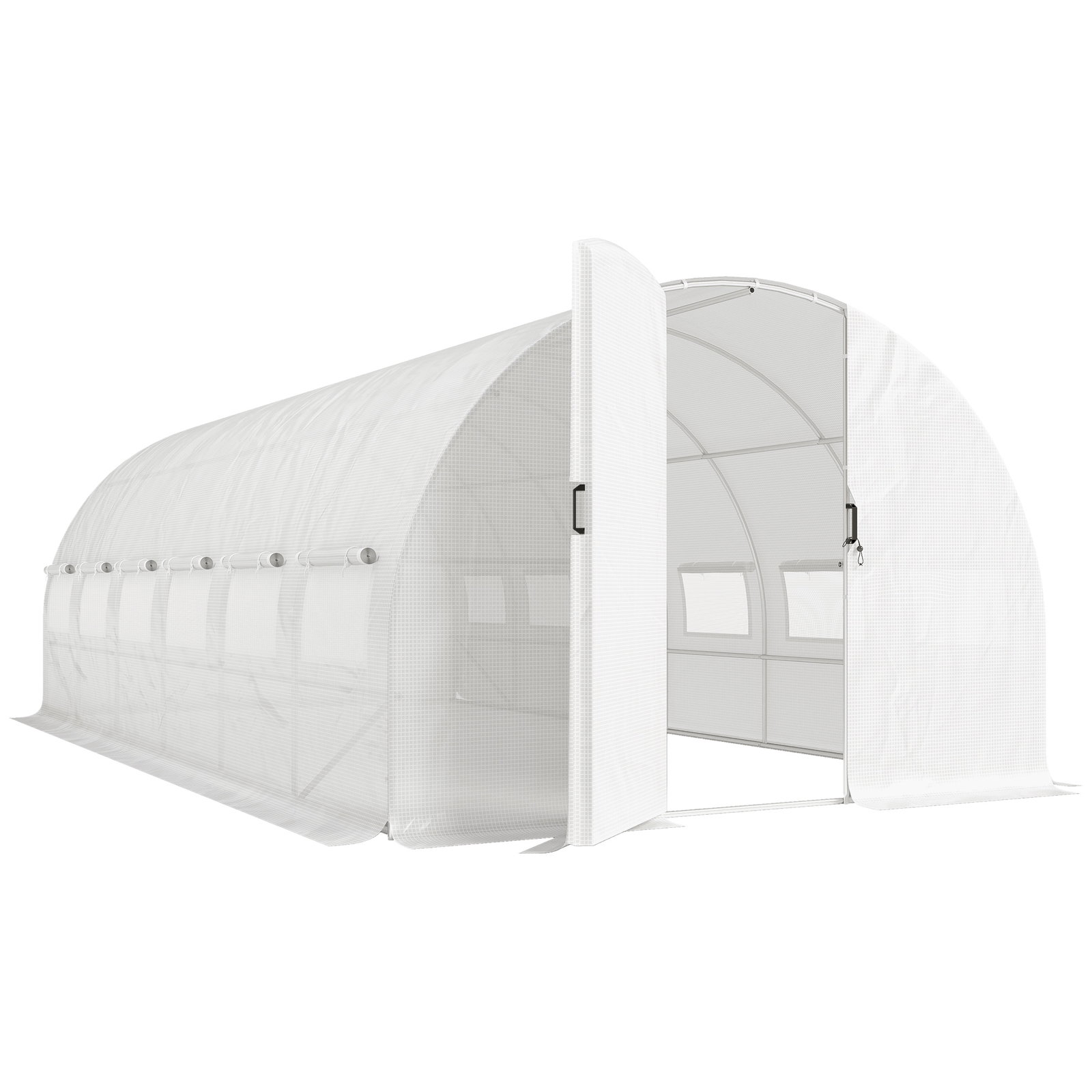 Estufa de túnel 6x3x2 m com porta de dobradiças,12 janelas com rede e estrutura de aço galvanizado branco