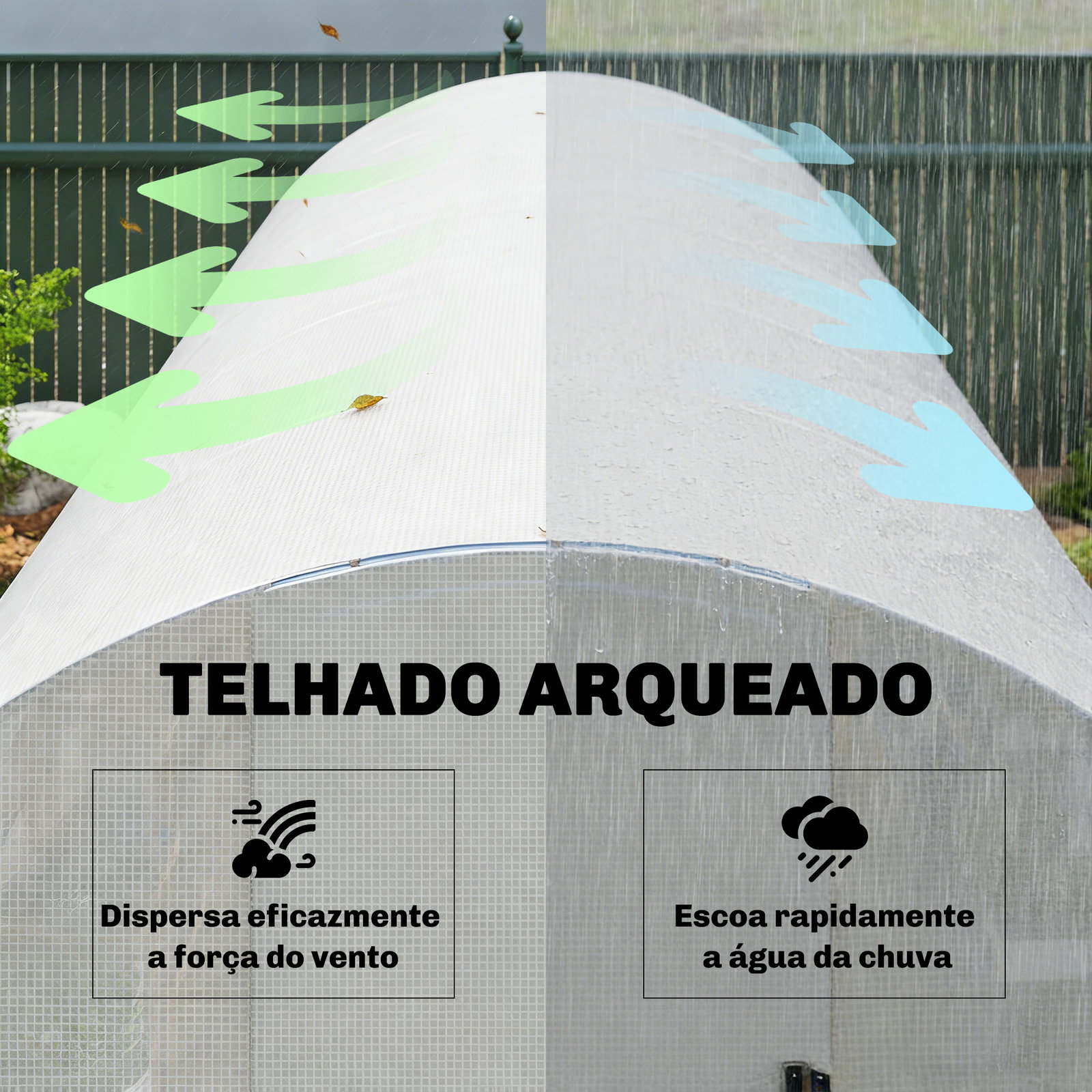 Estufa de túnel 6x3x2 m com porta de dobradiças,12 janelas com rede e estrutura de aço galvanizado branco