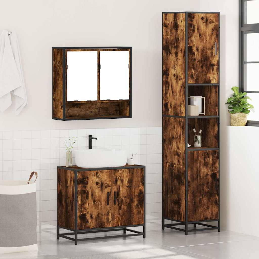 3 Pcs conjunto de móveis wc madeira processada carvalho fumado