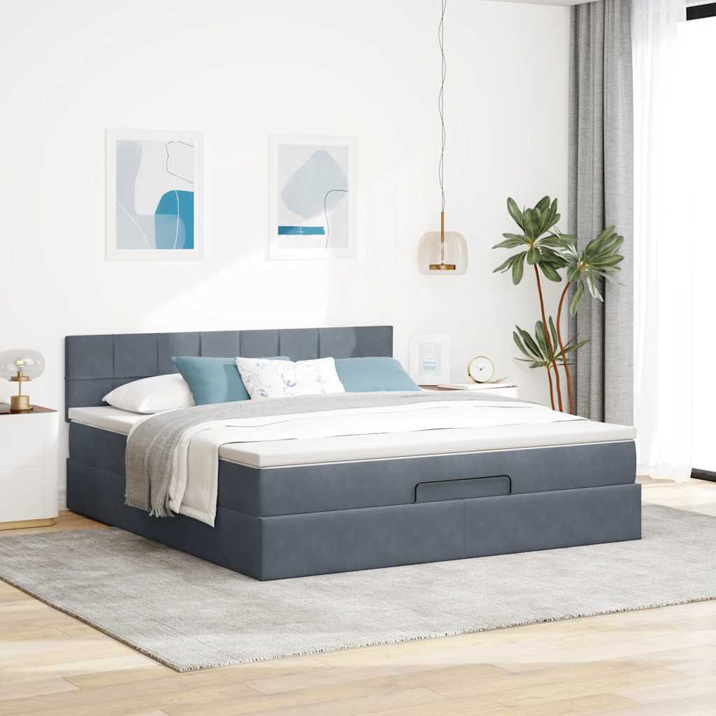 Estrutura de cama otomana com colchão 160x200cm cinzento escuro