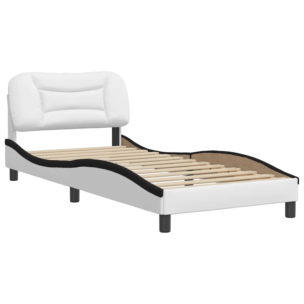 Estrutura de cama sem colchão hvar couro artificial branco e preto