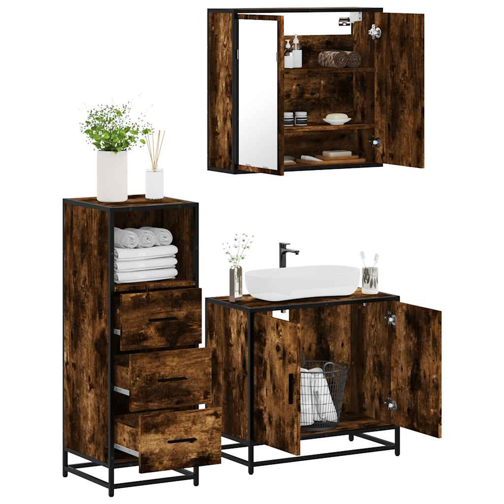 3 Pcs conjunto de móveis wc madeira processada carvalho fumado