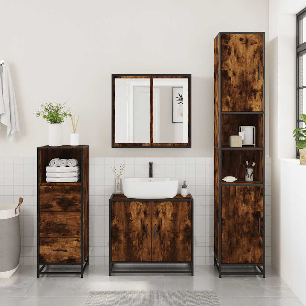 3 Pcs conjunto de móveis wc madeira processada carvalho fumado