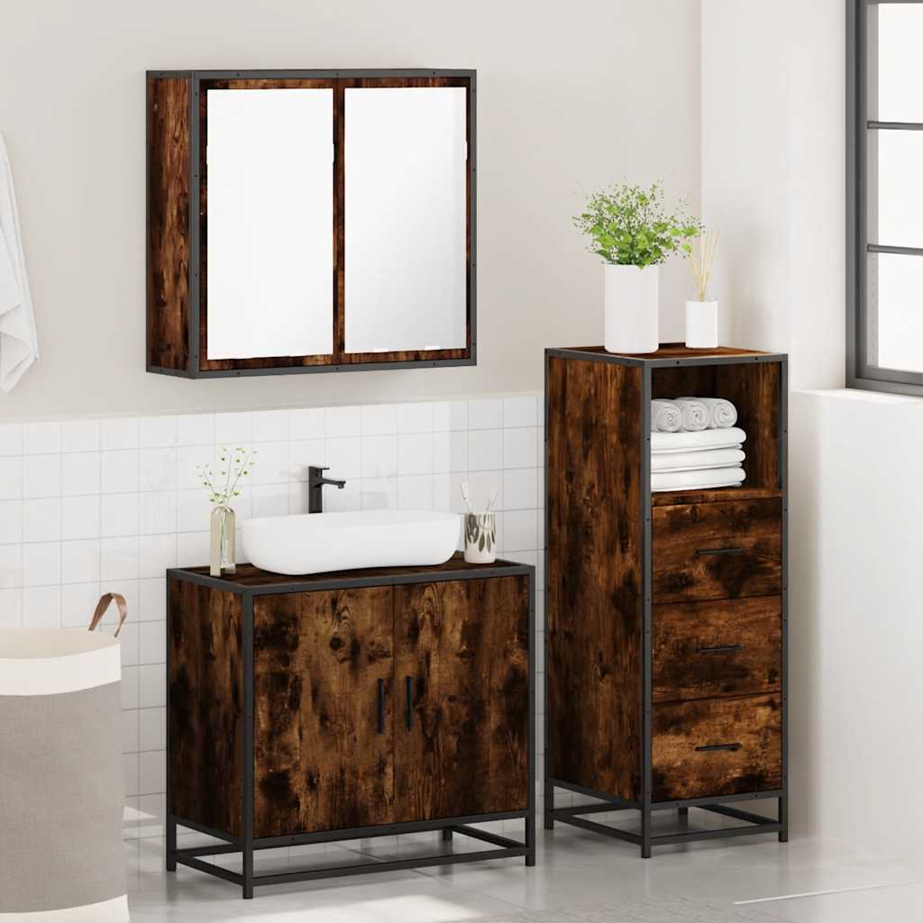 3 Pcs conjunto de móveis wc madeira processada carvalho fumado