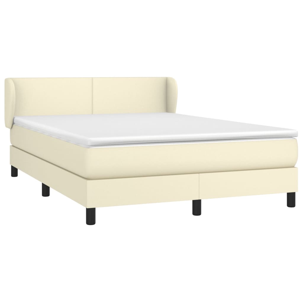 Cama com molas/colchão 140x190 cm couro artificial cor creme