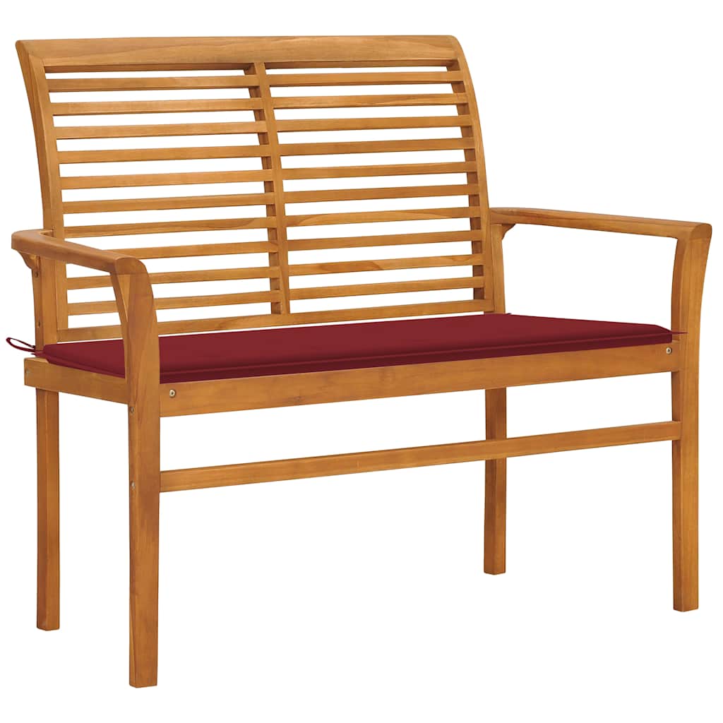 Banco de jardim c/ almofadão vermelho tinto 112 cm teca maciça