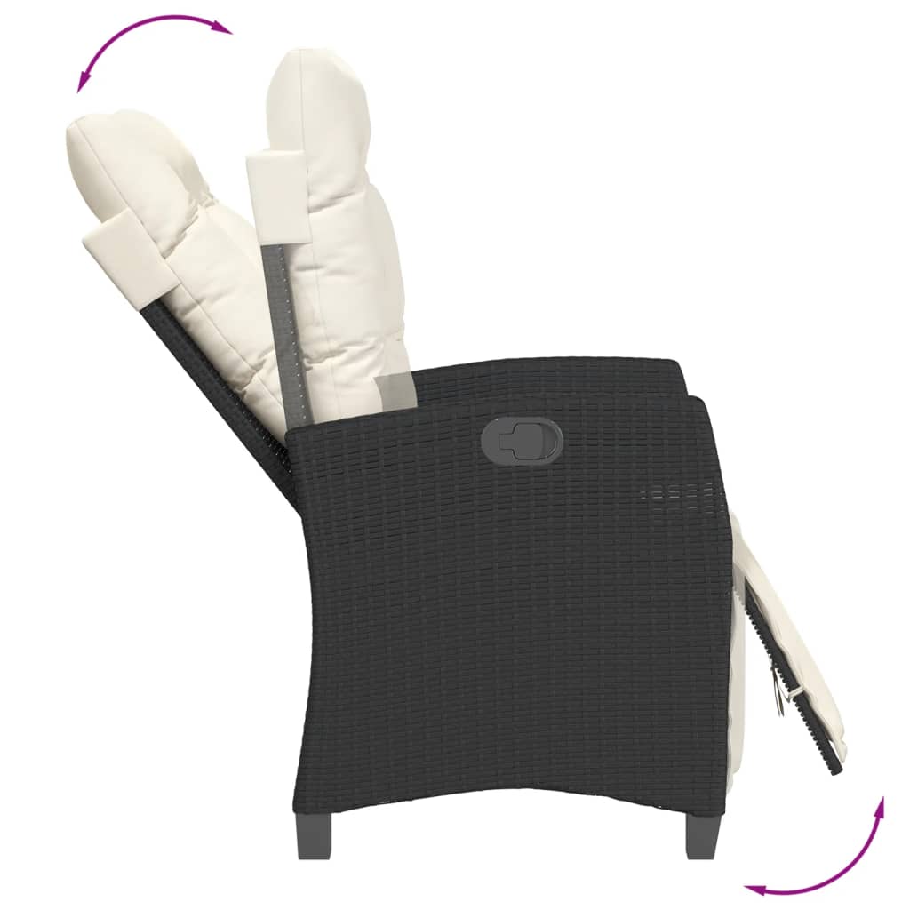 5 Pcs conjunto de jantar p/ jardim c/ almofadões vime PE preto