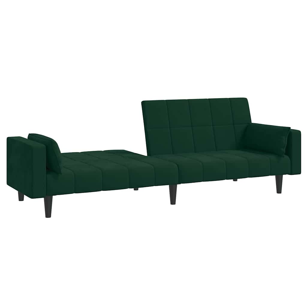 Sofá-cama 2 lugares com duas almofadas veludo verde-escuro