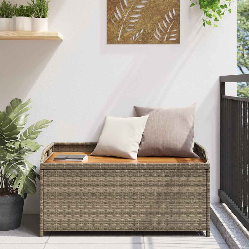 Banco de arrumação 100x50x52 cm vime PE e madeira acácia cinza