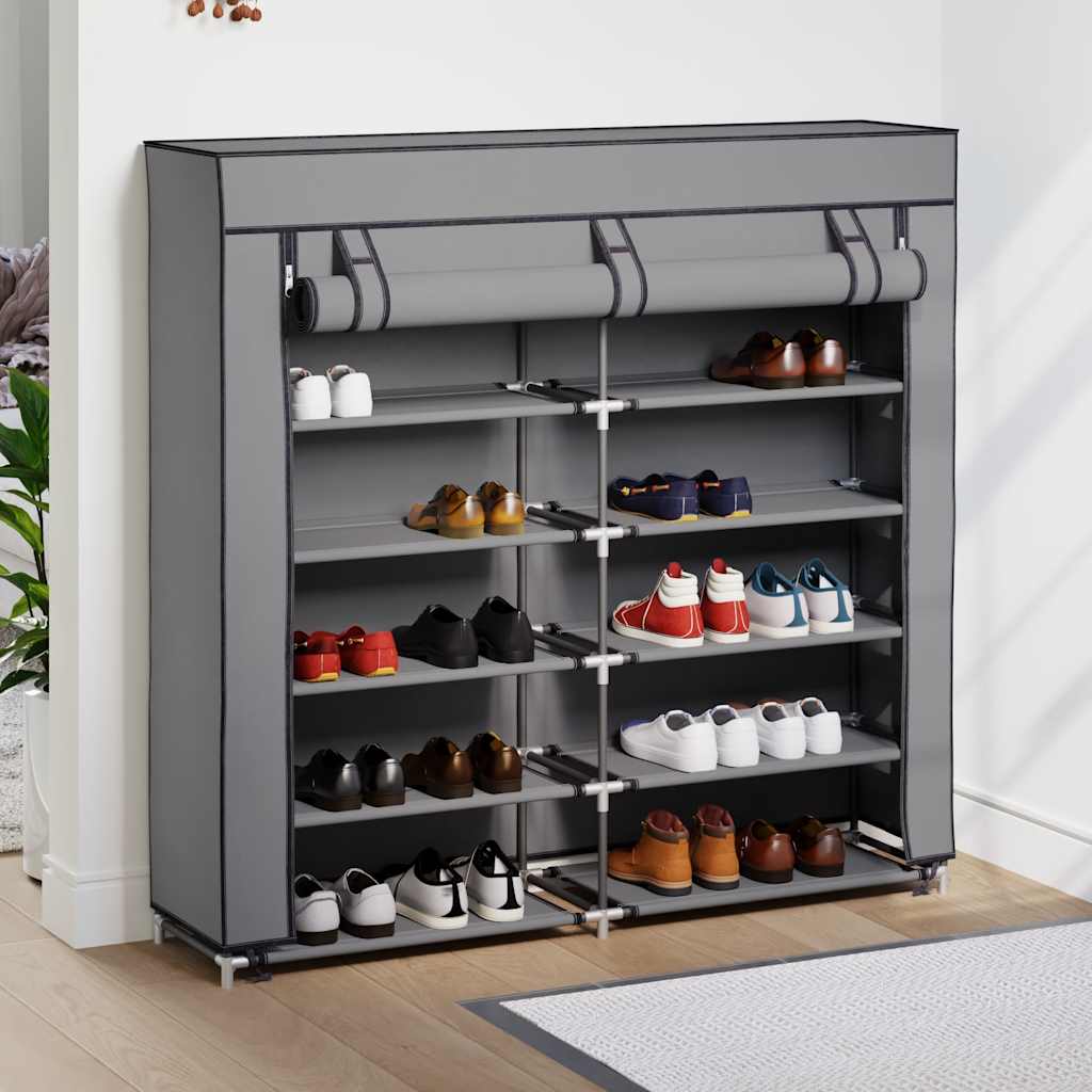 Sapateira com cobertura 115x28x110 cm tecido cinzento