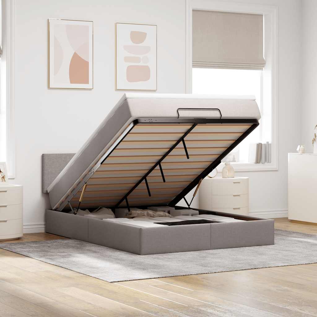 Cama otomana com colchão & leds 140x200 cm tecido cinza