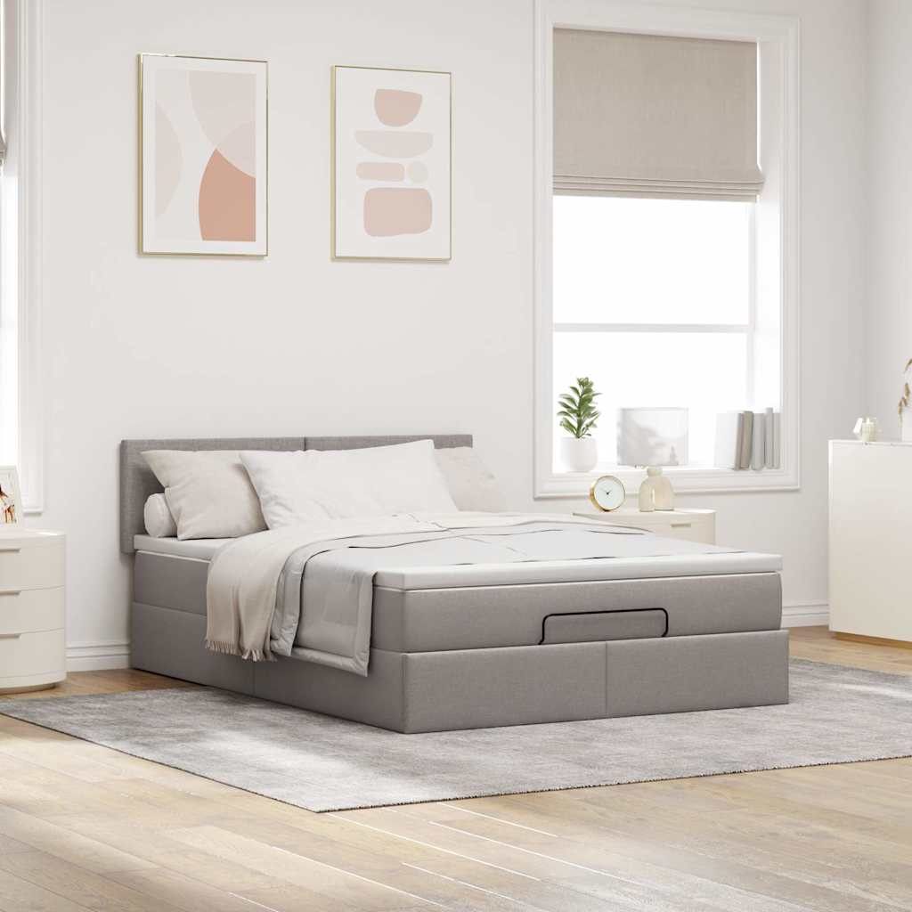 Cama otomana com colchão & leds 140x200 cm tecido cinza