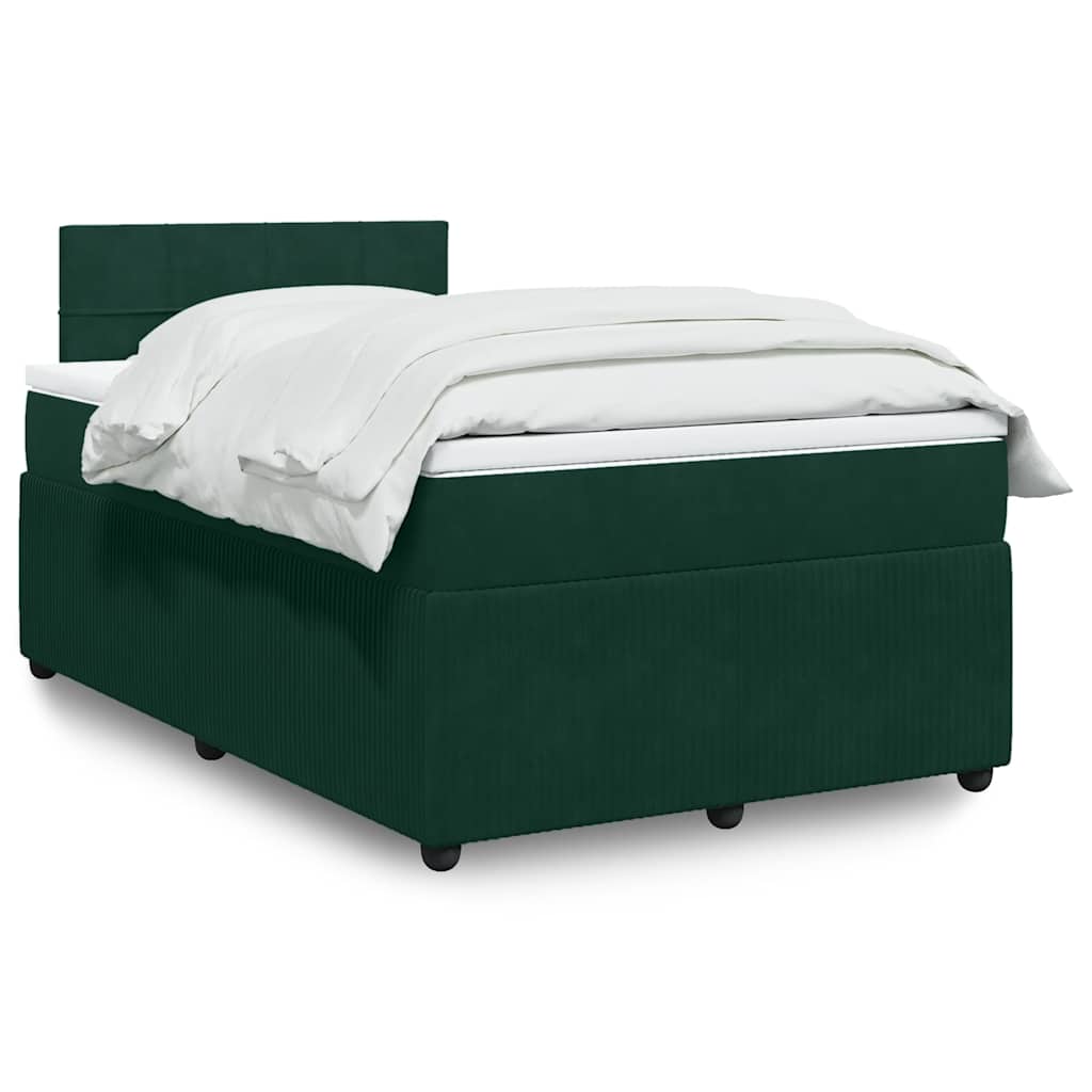 Cama boxspring com colchão 120x190 cm veludo verde-escuro