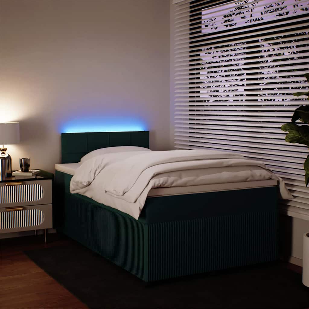 Cama boxspring com colchão 120x190 cm veludo verde-escuro