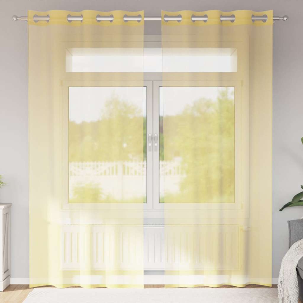 Cortinas de voile com ilhós 2 pcs amarelo