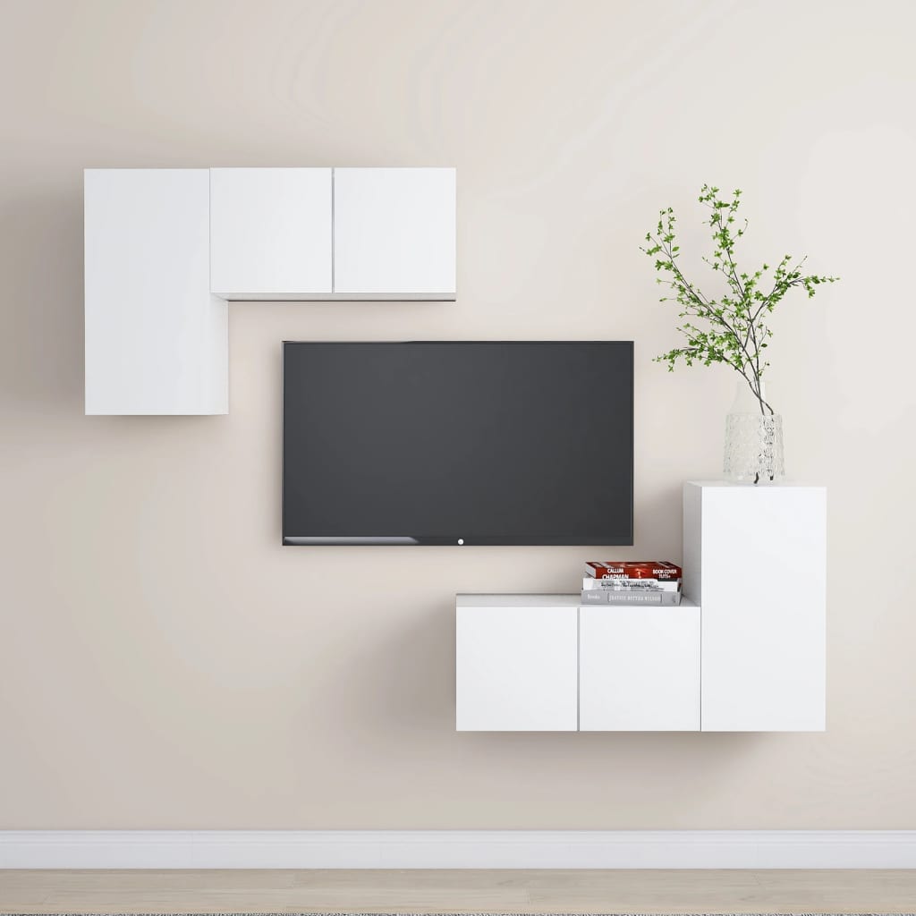 4 Pcs conjunto de móveis de TV derivados de madeira branco