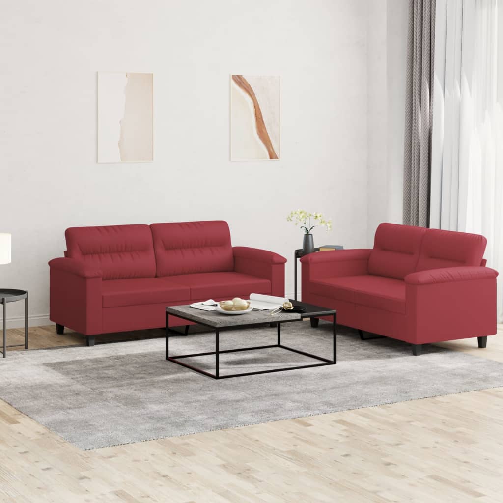 2 Pcs conjunto sofás c/ almofadões couro artif. vermelho tinto