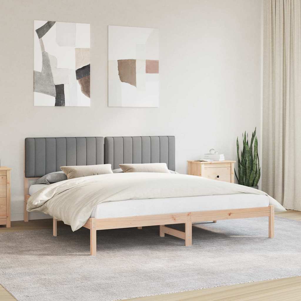 Estrutura de cama com cabeceira estofada cinzento-claro