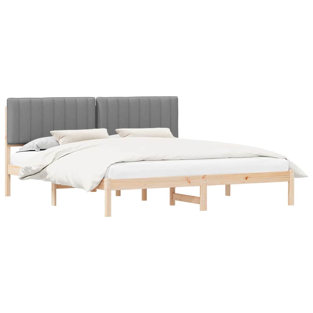 Estrutura de cama com cabeceira estofada cinzento-claro