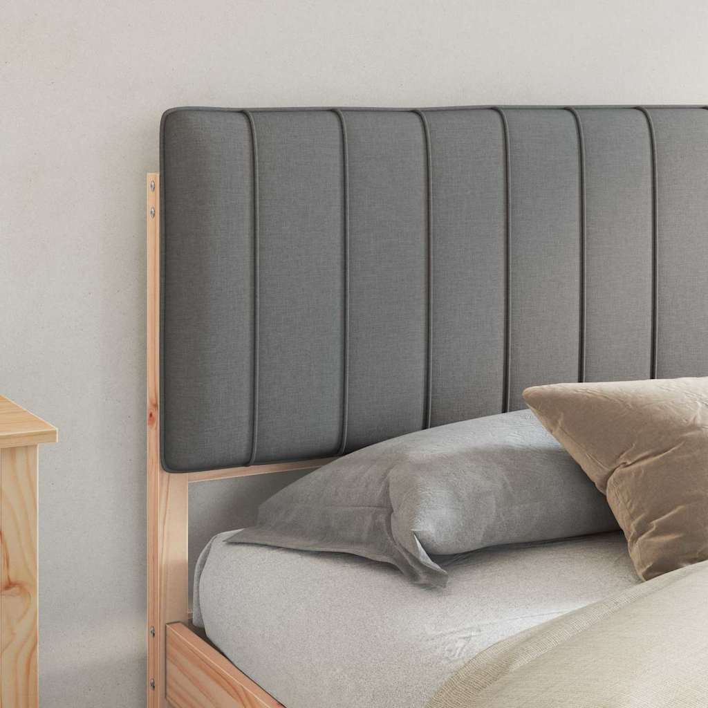 Estrutura de cama com cabeceira estofada cinzento-claro