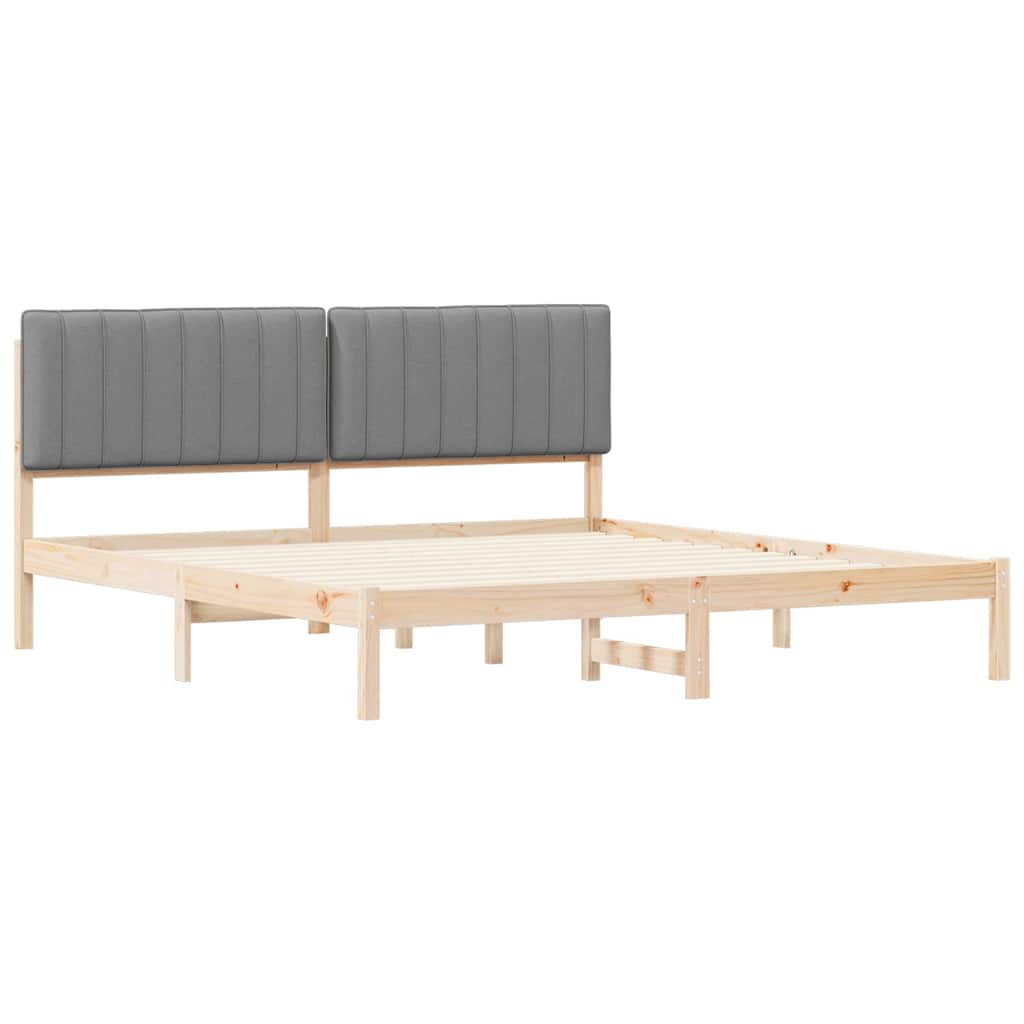 Estrutura de cama com cabeceira estofada cinzento-claro