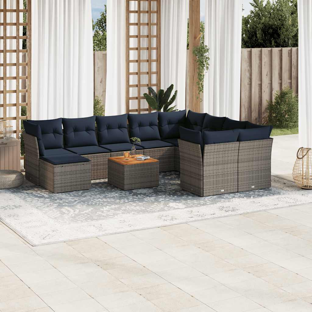 Conjunto de sofá de jardim com 11 peças e almofadas em rattan sintético cinza