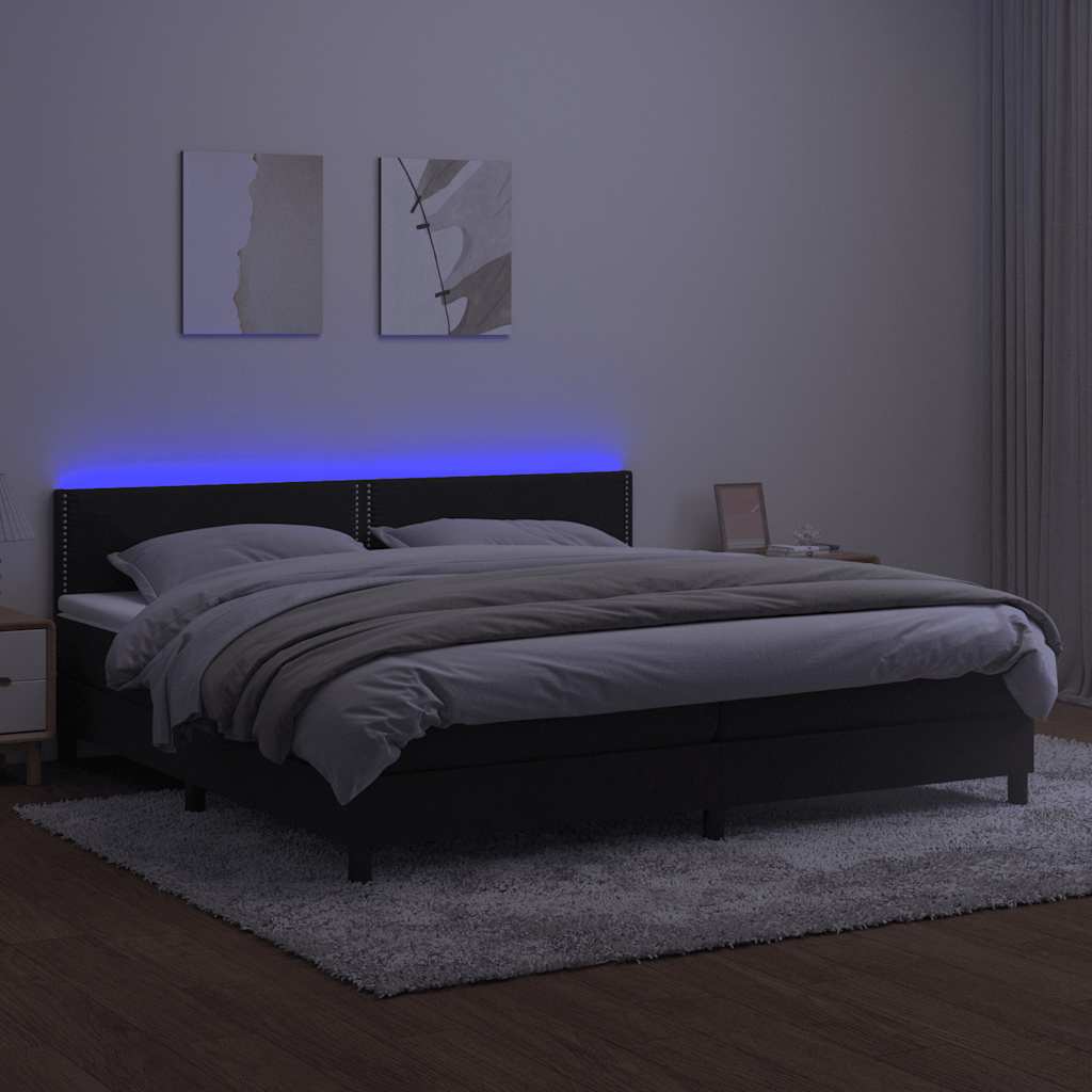 Cama box spring c/ colchão/LED 200x200 cm veludo preto