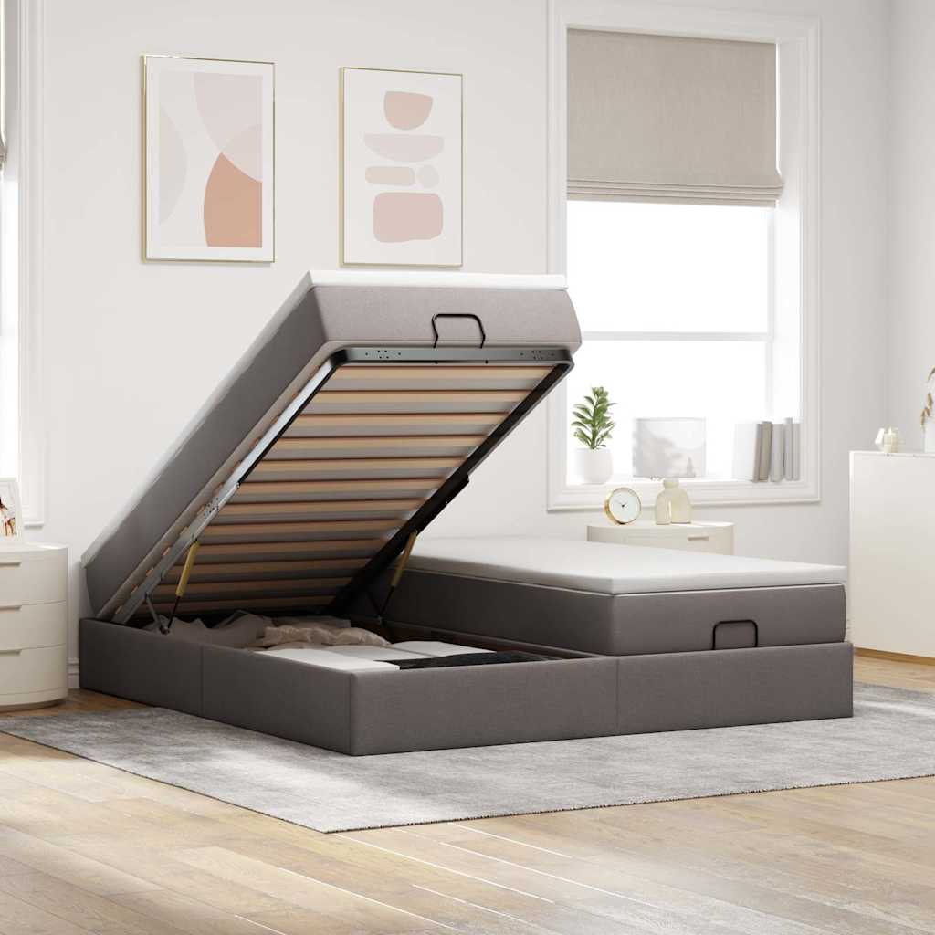 Estrutura de cama otomana com colchões tecido cinzento