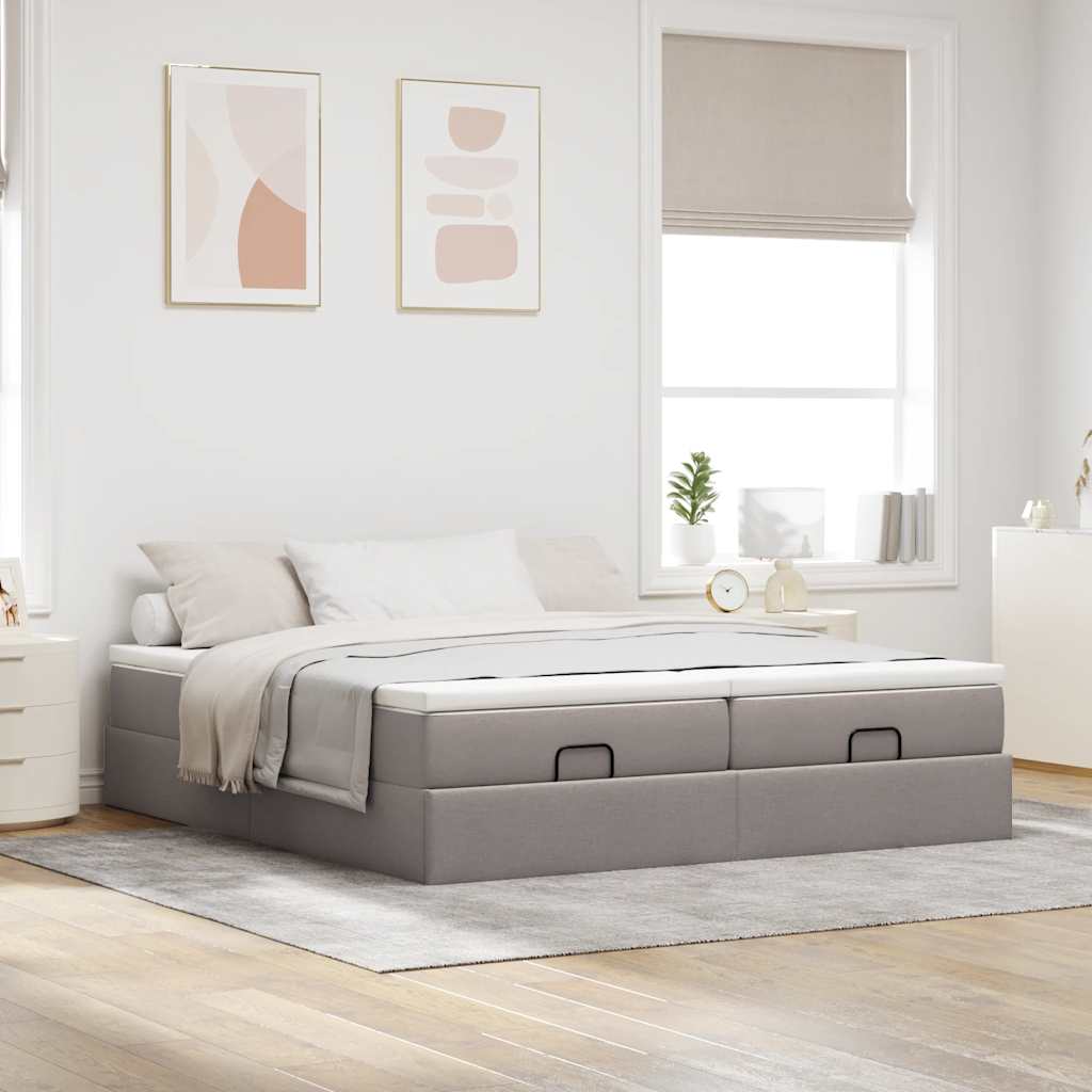 Estrutura de cama otomana com colchões tecido cinzento