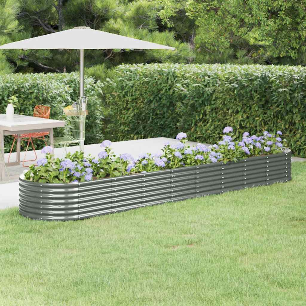 Canteiro elevado jardim 368x80x36cm aço galvanizado cinzento