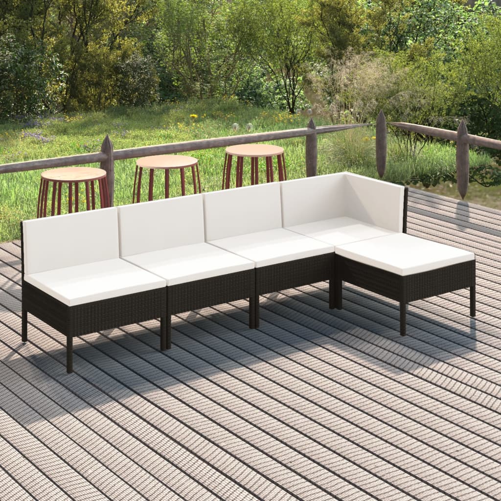 5 Pcs conjunto lounge de jardim c/ almofadões vime PE preto