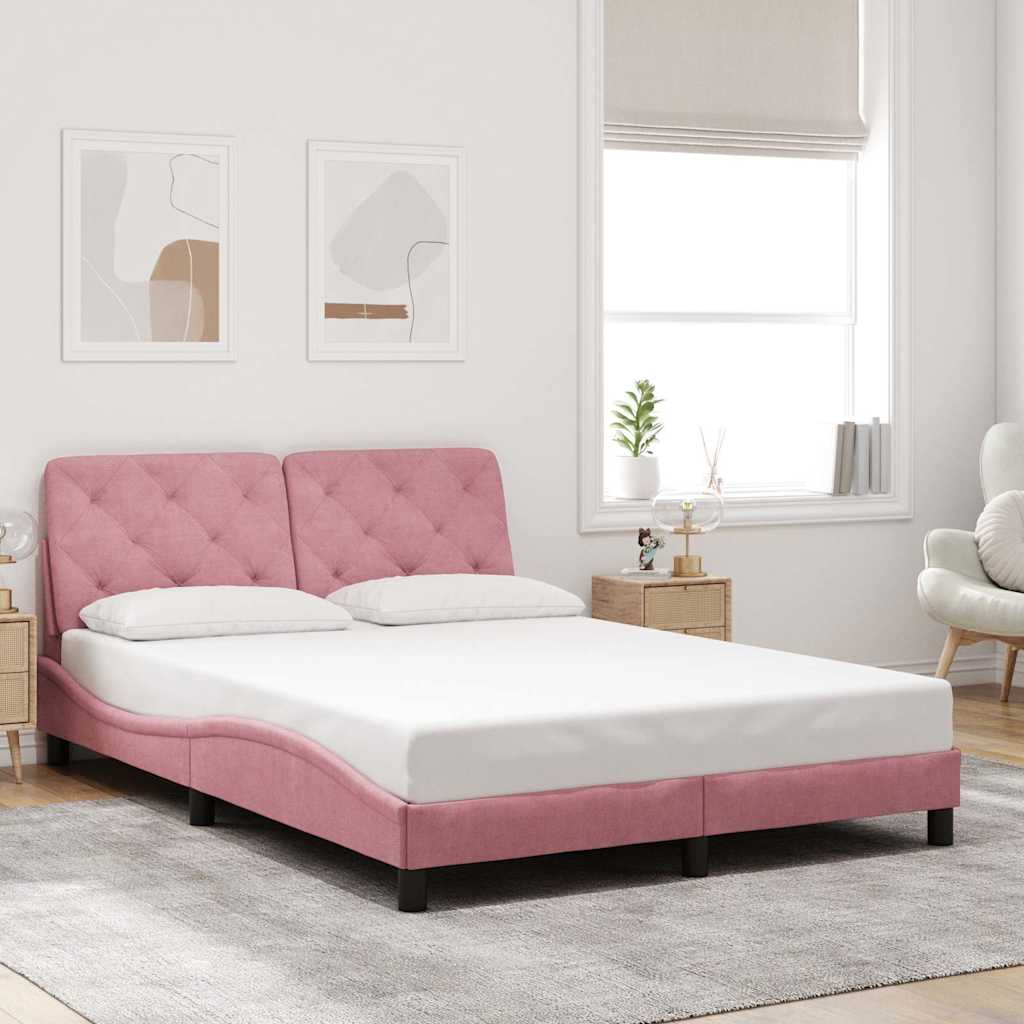 Estrutura de cama sem colchão 140x190 cm veludo rosa