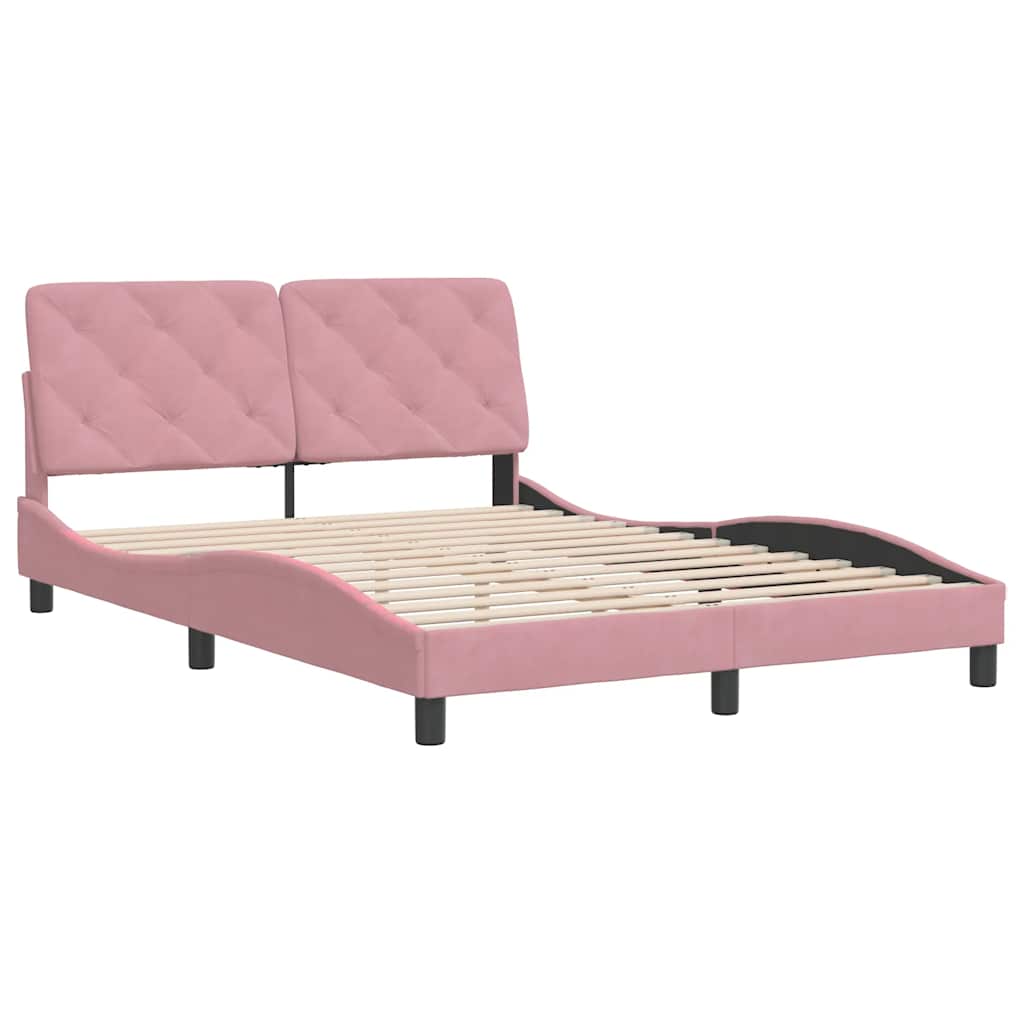 Estrutura de cama sem colchão 140x190 cm veludo rosa