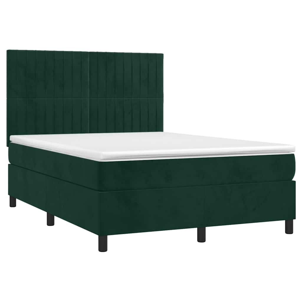 Cama com molas/colchão 140x200 cm veludo verde-escuro