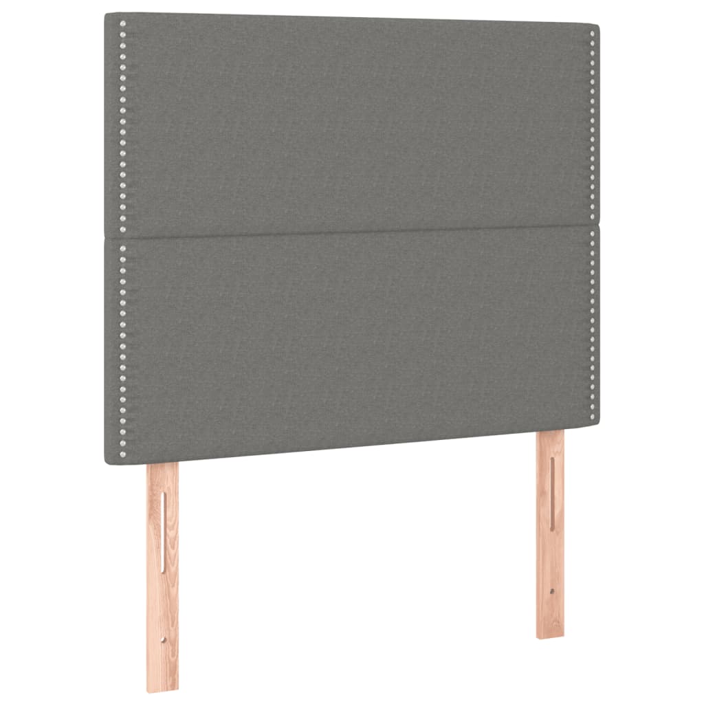Cabeceira de cama c/ LED tecido 100x5x118/128 cm cinza-escuro