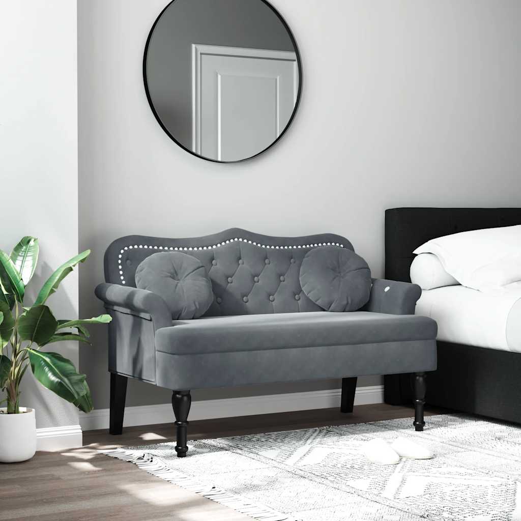 Banco com almofadas cinza escuro 120,5x65x75 cm veludo