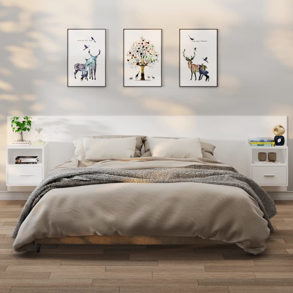 Mesas de cabeceira montagem na parede 2 pcs branco