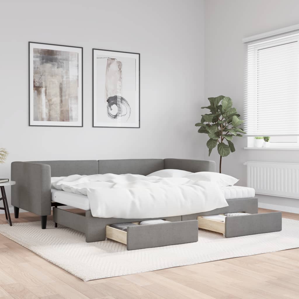 Sofá-cama c/ gavetão e gavetas 90x190 cm tecido cinzento-escuro