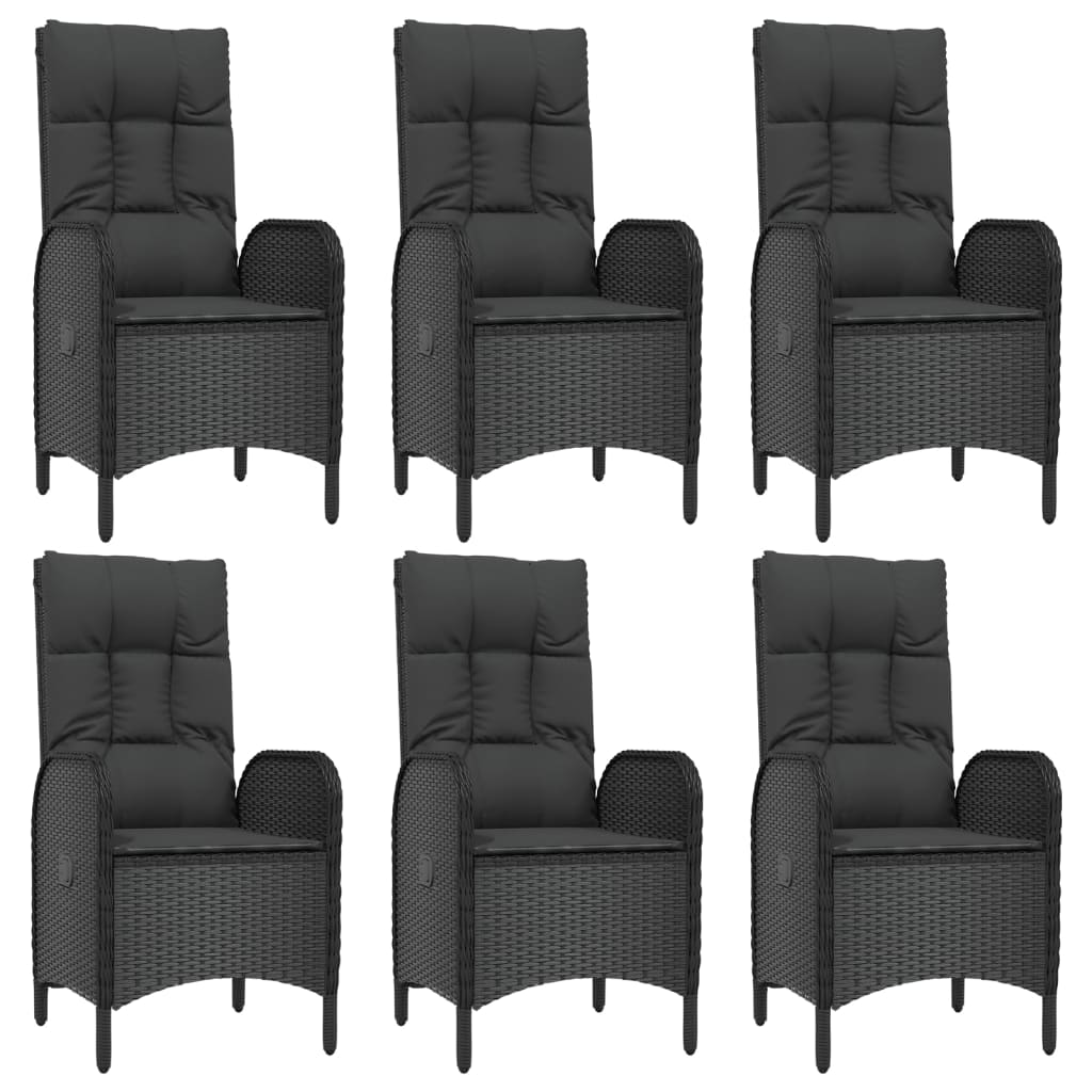 7 Pcs conjunto de jantar p/ jardim c/ almofadões vime PE preto