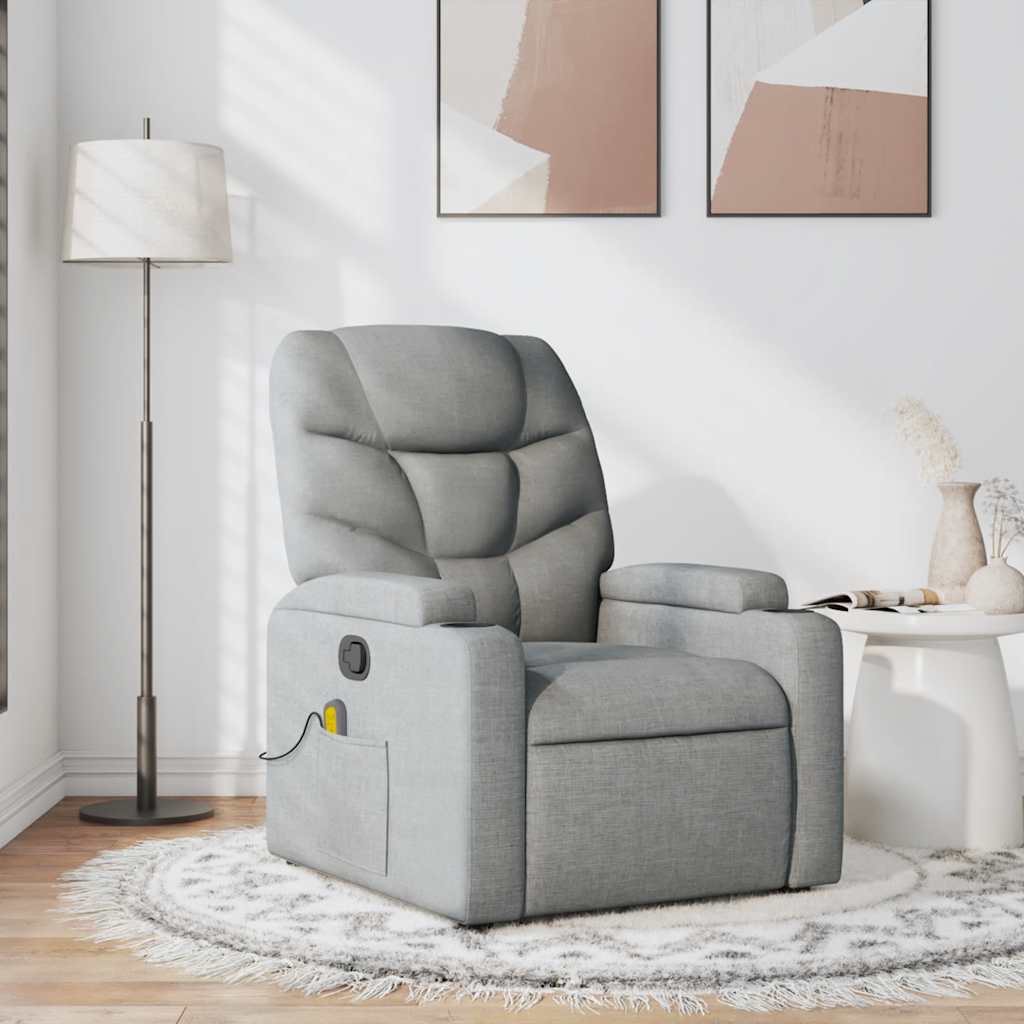 Poltrona de massagens reclinável tecido cinzento-claro