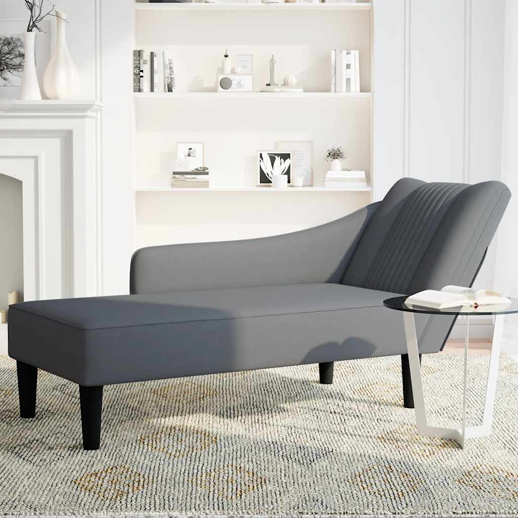 Chaise lounge com apoio de braço direito veludo cinzento escuro