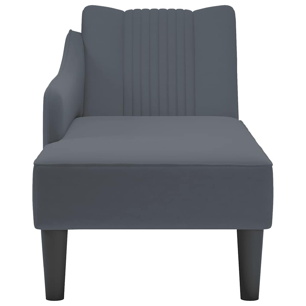 Chaise lounge com apoio de braço direito veludo cinzento escuro