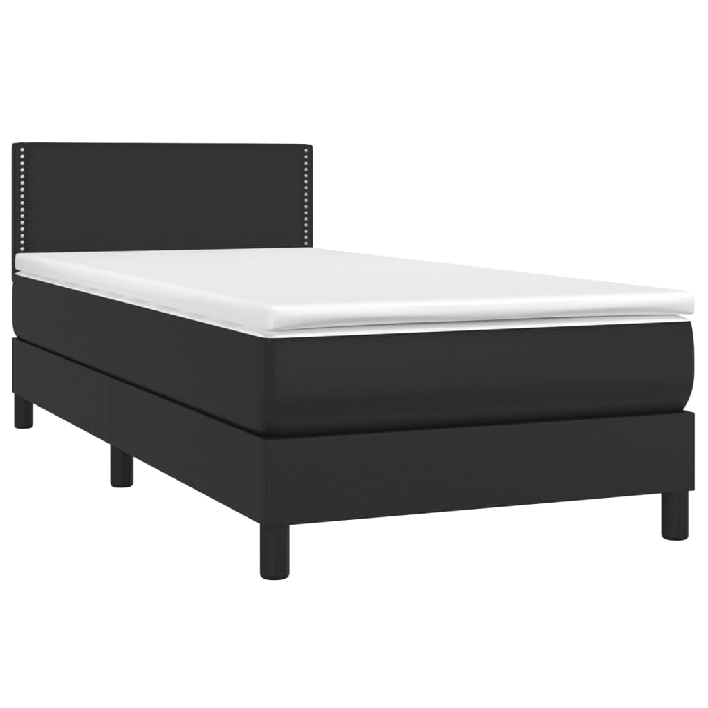 Cama com molas/colchão 90x190 cm couro artificial preto