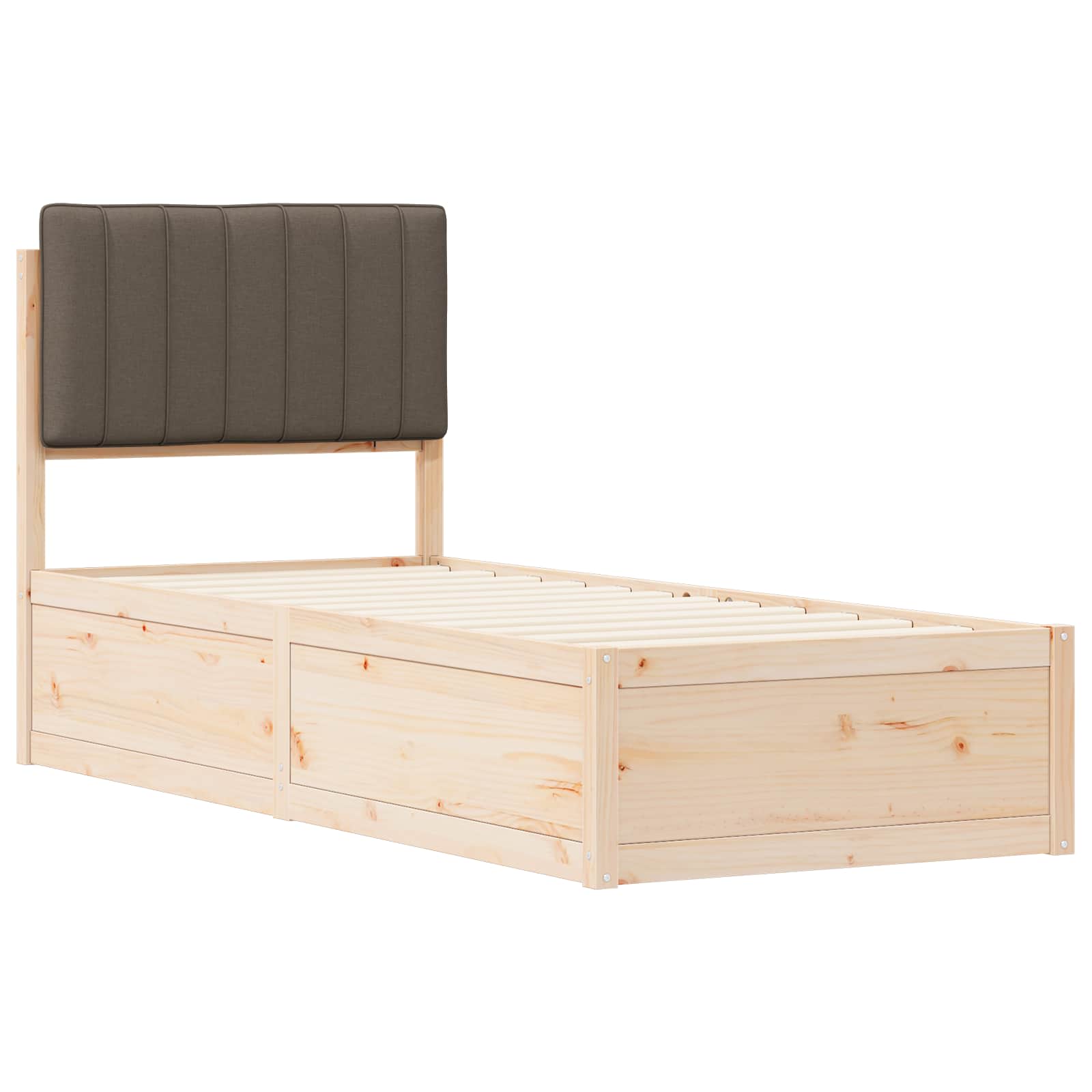 Estrutura de cama com cabeceira estofada cinzento-acastanhado